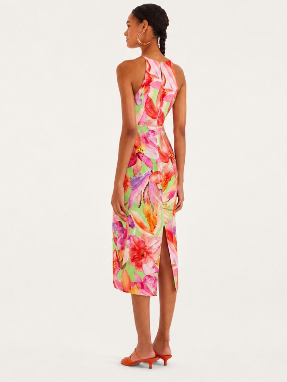 NWT FARM Rio Artsy Flora Green Floral Linen Midi Dress Size Small - Picture 2 of 9